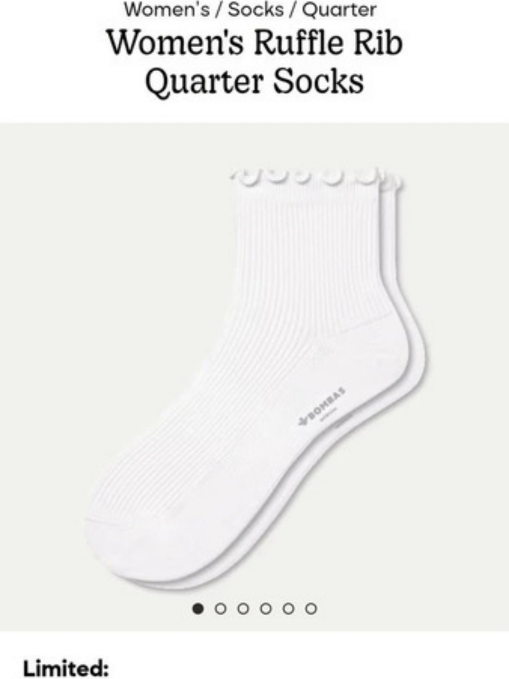 Bombas Women's Ruffle Rib Quarter Socks White